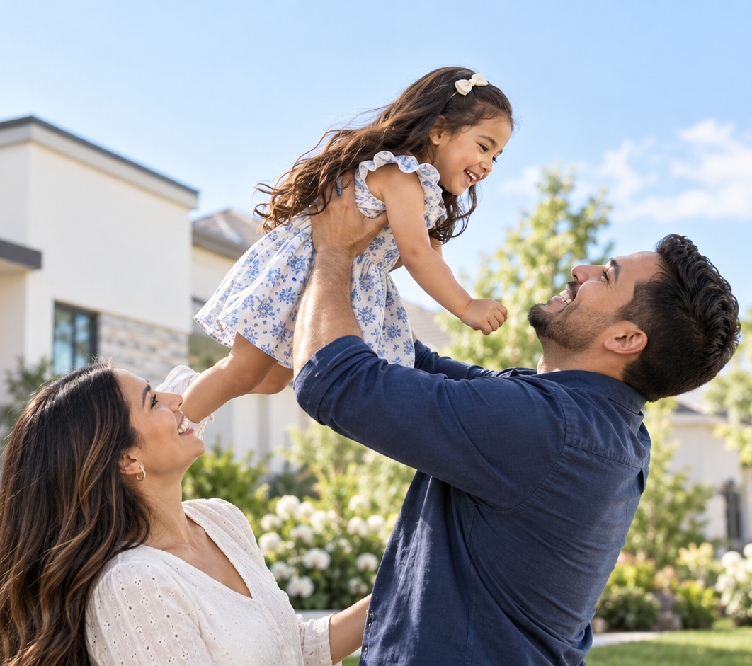 Familia latina revisando opciones de seguro de vida con Bruna Financial Services