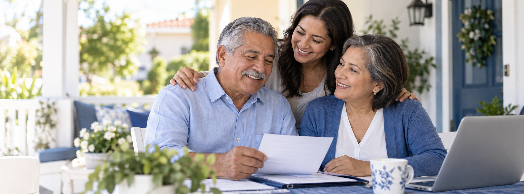 Familia latina tranquila despues de organizar gastos finales