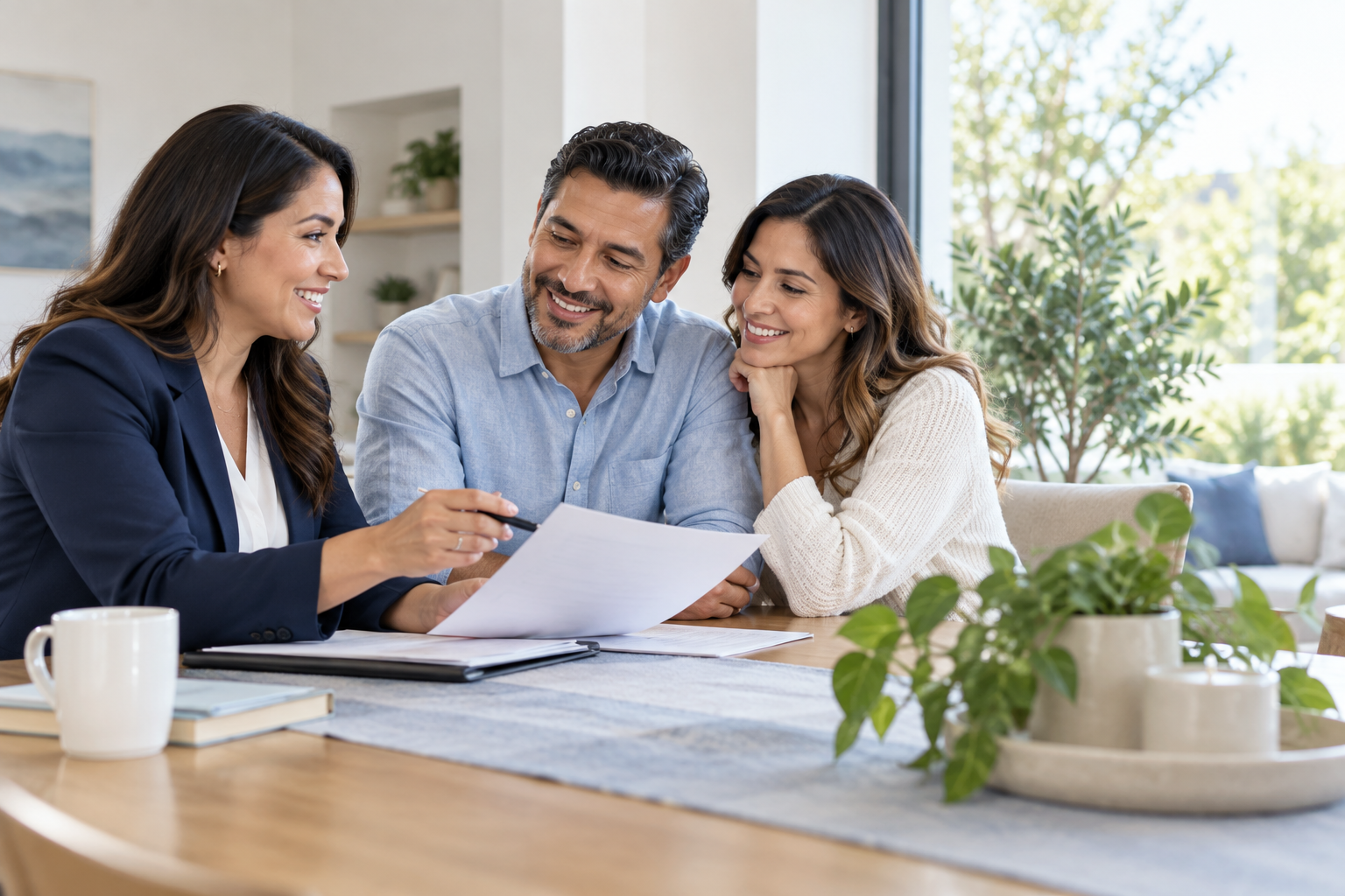 Latino couple having a clear conversation with an insurance advisor